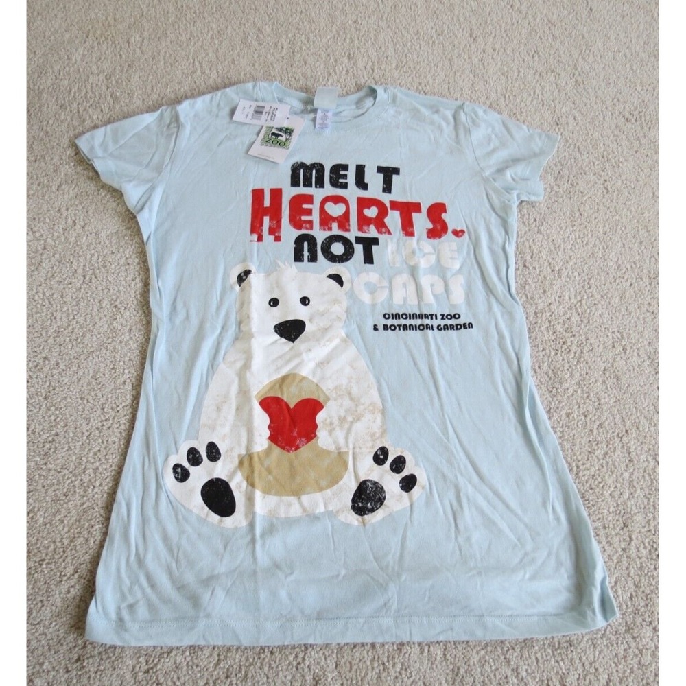 Cincinnati Zoo Polar Bear Melt Hearts Not Ice Caps T-Shirt Womens XL Blue NWT
